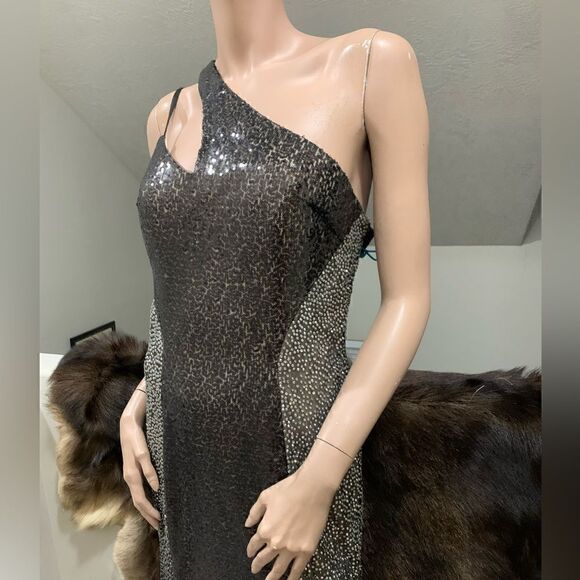 Black Sequins & Beads One Shoulder Evening Dress, Stunning Black Evening Gown - Picture 4 of 14